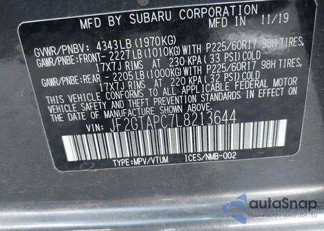 2020 Subaru Crosstrek Premium из США, поврежденный, VIN JF2GTAPC7L8213644